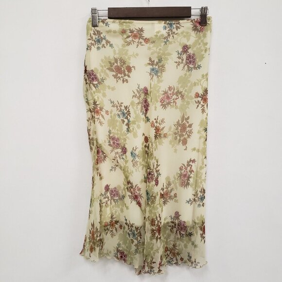 Vintage Tabloid Womens Sheer Floral Midi Skirt Size L Green Spring Forest Fairy - Picture 2 of 7